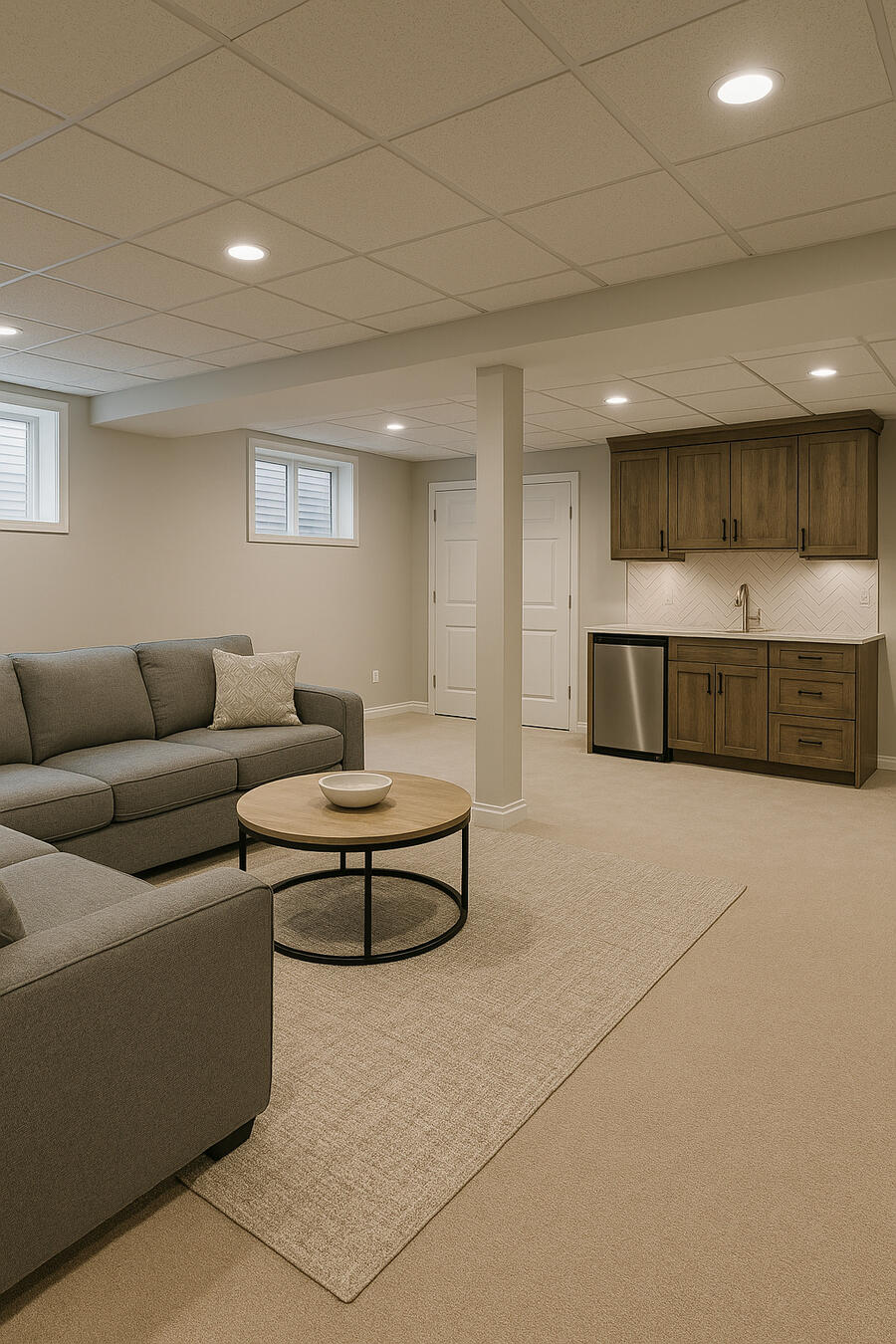 Finished basement with pot lights and bar in Whitby and GTA.