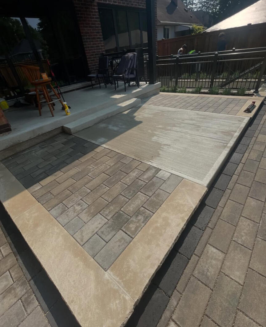 Raised interlock patio and steps detail finished in Durham.